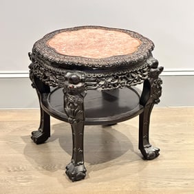 Chinese Marble-top Hardwood Tabouret