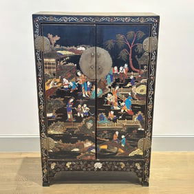 Black Lacquered and Stone Inlaid Cabinet