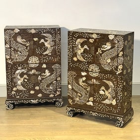 Pair of Korean Mother-of-Pearl Inlaid Cabinets on Stands