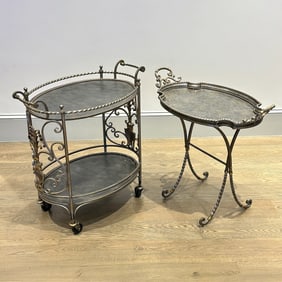 Steel Bar Cart and Serving Tray on Stand