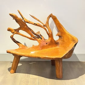 Two Teak Root Settees