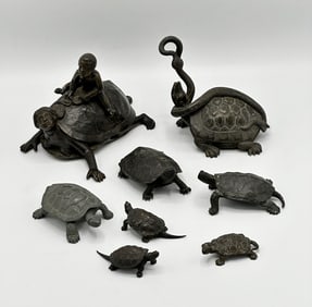 Eight Cast Bronze Turtles