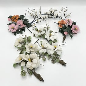 Two Pairs of Hardstone Flower Table Ornaments