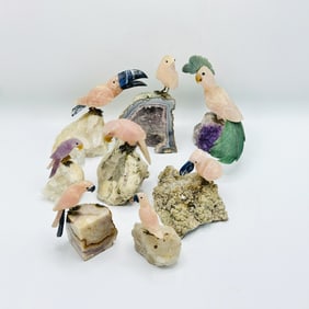 Eight Carved Hardstone Exotic Birds