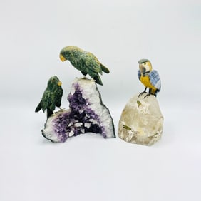 Three Hardstone Parrots