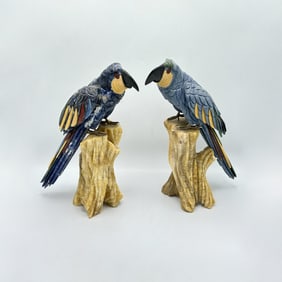 Two Hardstone Figures of Parrots