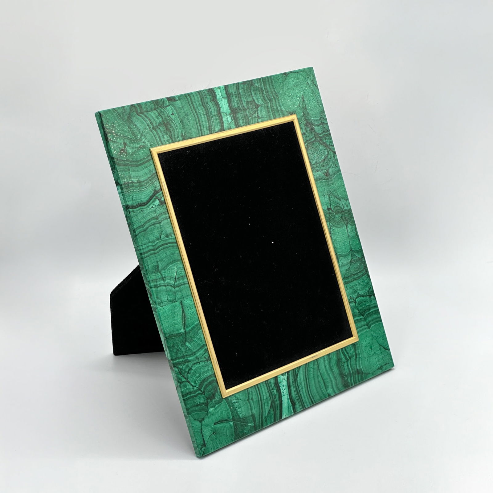 Malachite Picture Frame: Raffaello Romanelli, Florence, 20th centuryHeight 13 1/4 inches, width 10 3/4 inches, aperature height 9 1/4 inches, aperature width 7 inches.