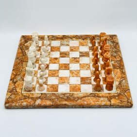 Red and White Marble Chess Set