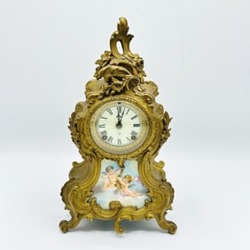 Ansonia Clock Co. Louis XV Style Bronze and Enameled Porcelain Mantel Clock