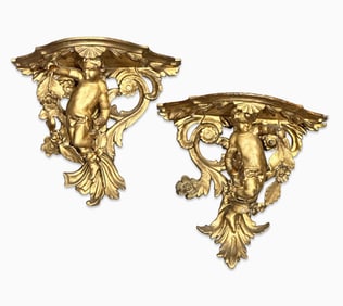 Pair of Rococo Style Gilt-wood and Gesso Brackets