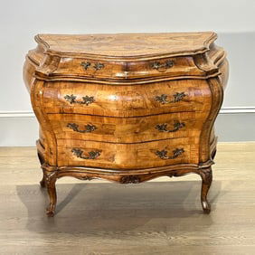 Continental Rococo Style Fruitwood Bombe Commode