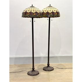 Pair of Tiffany & Co. Style Slag Glass Floor Lamps