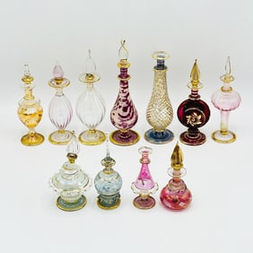 Ten Venetian Blown Glass Parcel Gilt Perfumes