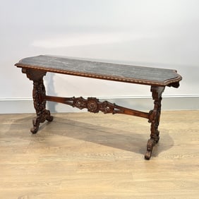 Baroque Style Marble Top Walnut Console Table