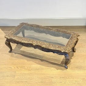 Brass-inlaid Marble Low Table