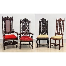 Four Baroque Style Oak Chairs