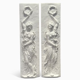 Two Caproni-type Cast Plaster Panels of Classically Dressed Dancers