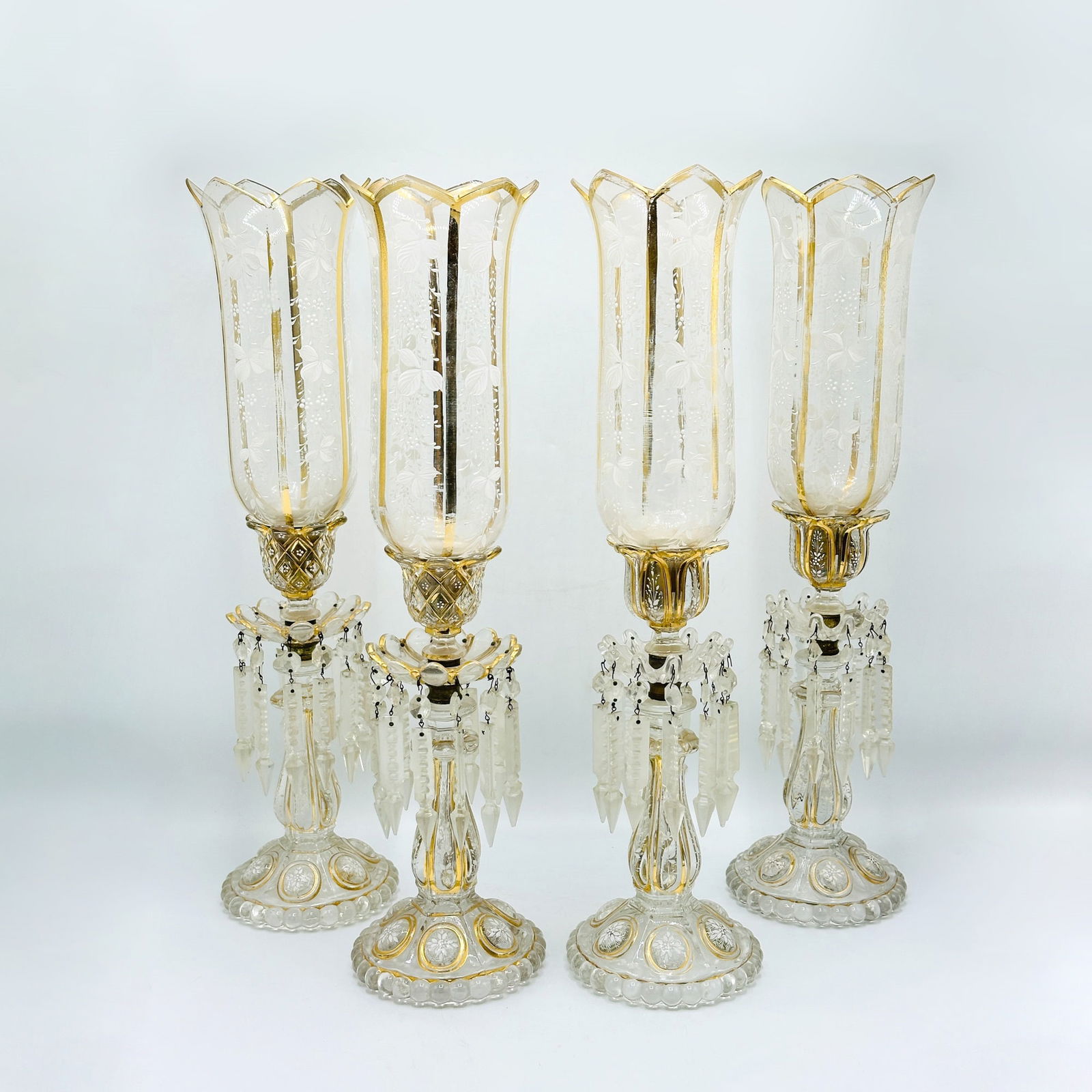 Two Pairs of Victorian Gilt and Etched Glass Lustres (1 of 5)
