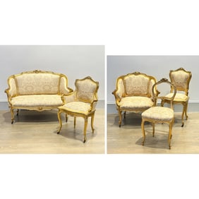 Five-Piece Louis XVI Style Giltwood Salon Suite