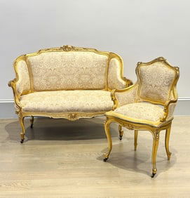 Five-Piece Louis XVI Style Giltwood Salon Suite