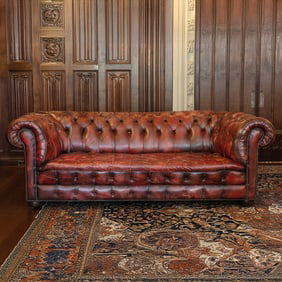 Tufted Red Leather Chesterfield Sofa