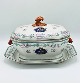 Chinese Export Porcelain Armorial Tureen on Stand