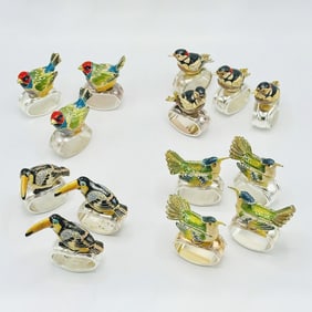Set of Fourteen Hans Turnwald Enamel and Rhinestone Decorated Bird Napkin Rings