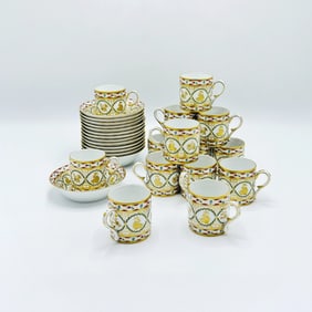 Set of Fourteen Ancienne Manufacture Royale Limoges "Dauphin" Pattern Porcelain Teacups and Saucers
