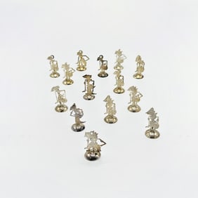 Set of Fourteen Figural 800 Silver Placecard Holders