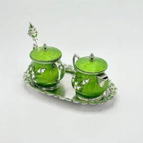 Enameled 99 Silver Cream and Sugar Set