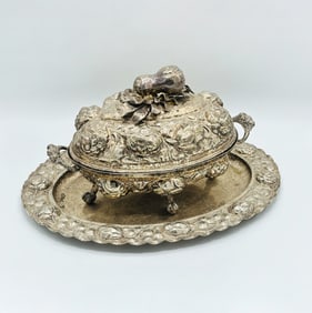 Silvered Covered Tureen and Stand