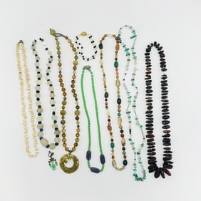 Group of Assorted Beaded Necklaces and Flower Earclips