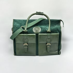 Green Suede and Leather Versace Weekender Bag