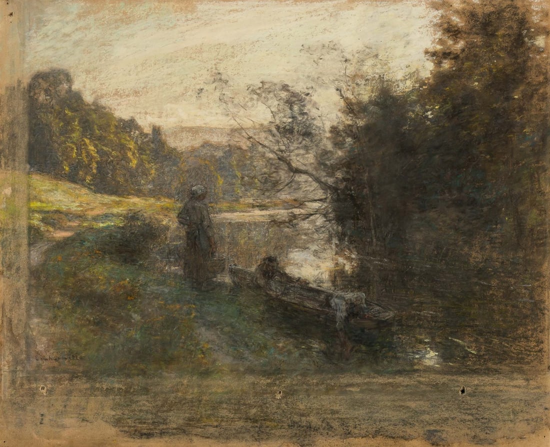 Attributed to Leon Augustin Lhermitte: La Marne au Printemps Bears signature h. Lhermitte (ll)Pastel on paper17 1/4 x 21 inches (43.7 x 53.3 cm.)Provenance:Bousson Valadon et Cie, inv. #21227Allard CollectionGeorges Bern