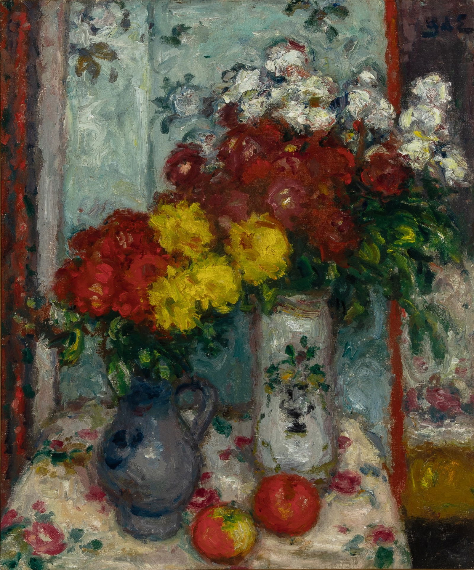 Georges D'Espagnat: French, 1870-1950Deux Vases de FleursSigned with initials gdE (ur); inscribed 72047 on the stretcher and again on the reverseOil on canvas25 3/4 x 21 1/2 inches (65.4 x 54.6 cm) (Fr