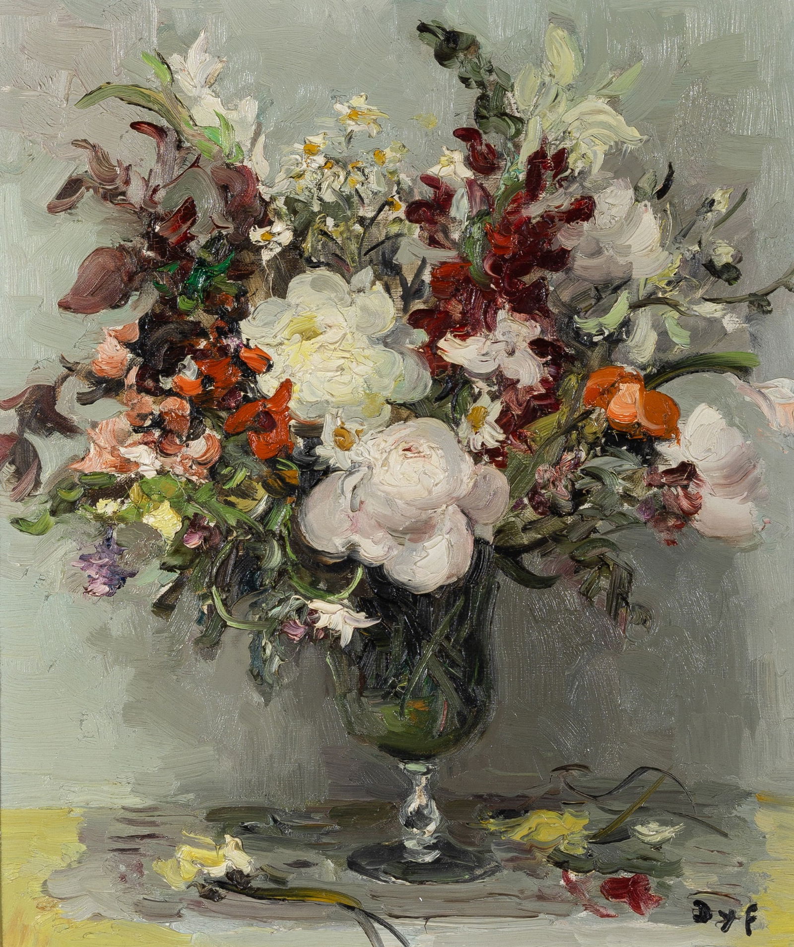Marcel Dyf: French, 1899-1985Fleurs variés et pivoines, 1975Signed Dyf (lr)Oil on canvas21 1/2 x 18 inches (54.6 x 45.7 cm)Provenance:Th