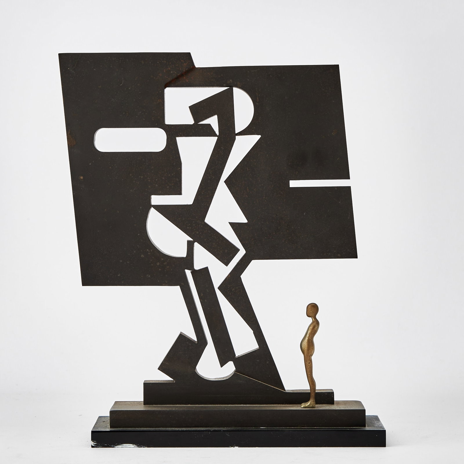 Ernest Trova (1927-2009): TRISTAN GOX (F.M. GOX)Painted steel and brass multiple, 1976, with incised signature, title, date, number 49/125 on the base, published by Pace Editions Inc., New York.10 7/8 x 8 1/8 x 3 inches (27.6