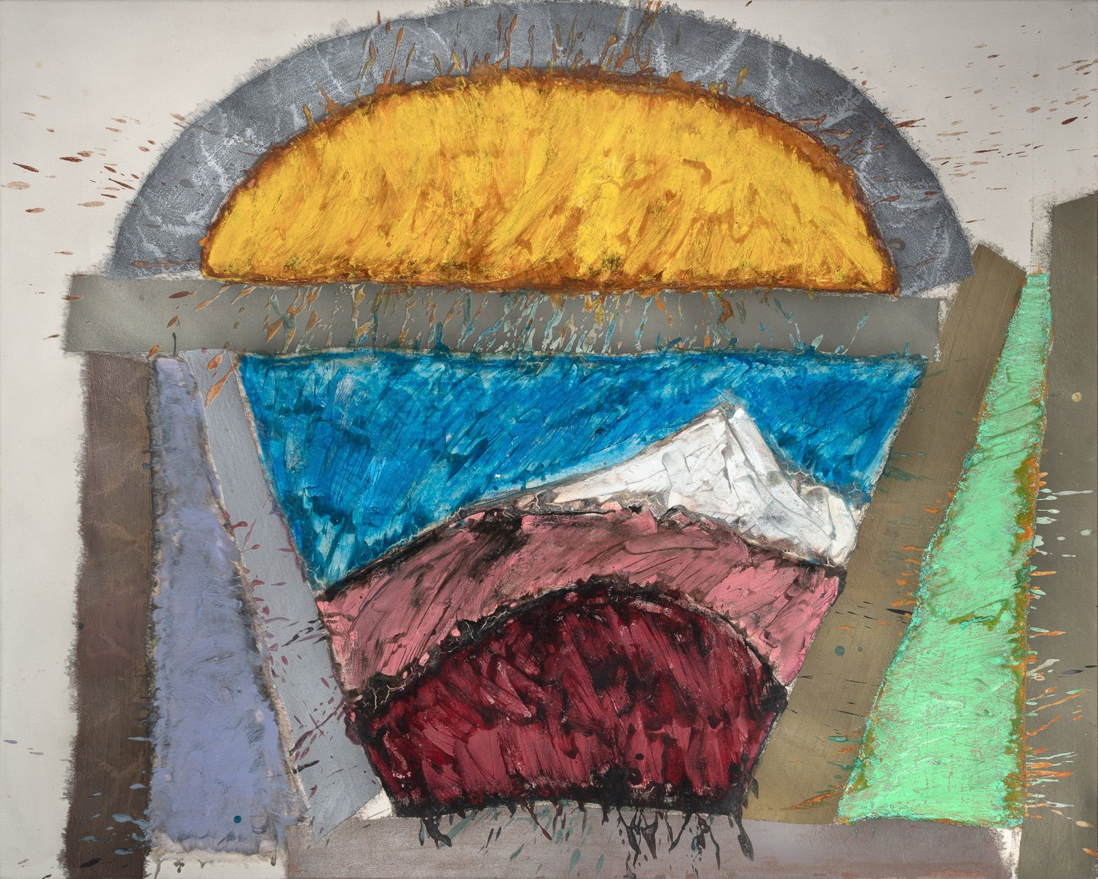 Michael Goldberg: American, 1924-2007Codex Sermugnano Braccio Campsino I, 1981Signed goldberg and inscribed as titled on the reverse; also dated 81 on the stretcherAcrylic with crayon and metallic paint on canvas48