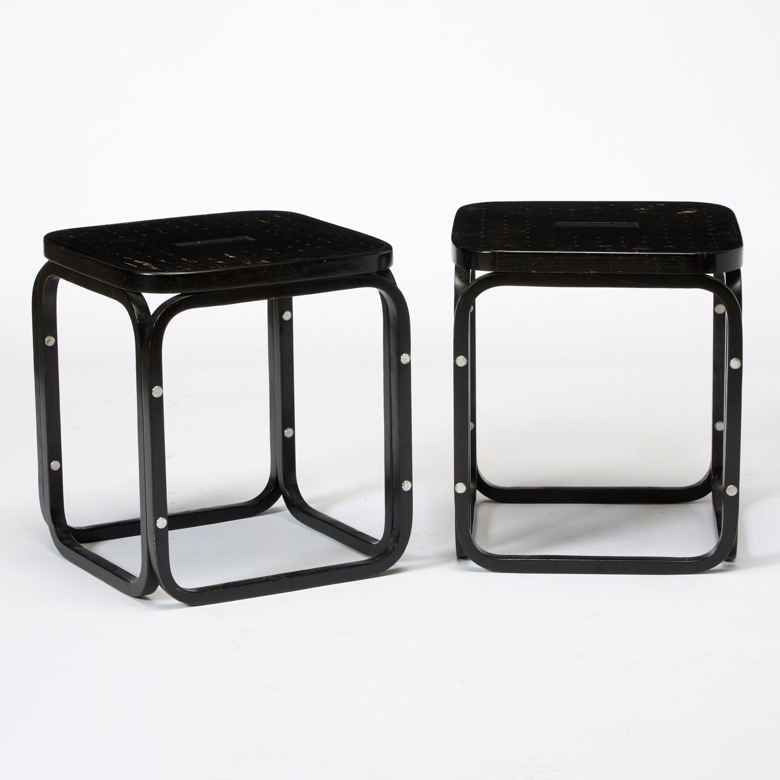 Pair of Otto Wagner Painted Bentwood Stools: Early 20th century Height 18 1/2 inches, 16 1/4 inches, square.