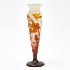 Gallé Art Nouveau Acid-Etched Cameo Glass Grape-Themed Footed Vase