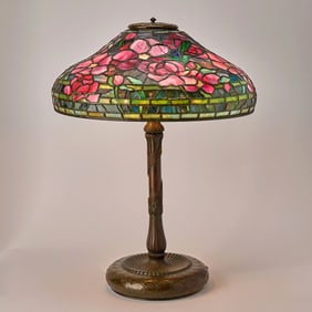 Tiffany Studios Bronze and Leaded Glass Peony Table Lamp