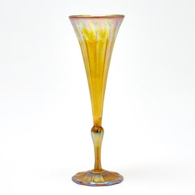 Tiffany Gold Favrile Blown Glass Flower-Form Footed Vase