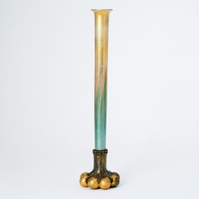 Tiffany Studios Gilt-Bronze and Favrile Glass Bud Vase