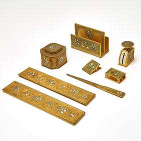 Assembled Group of Tiffany Studios Gilt-Bronze "Abalone" Pattern Desk Articles