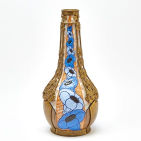 French Art Deco Gilt-Metal Mounted Stoneware Vase