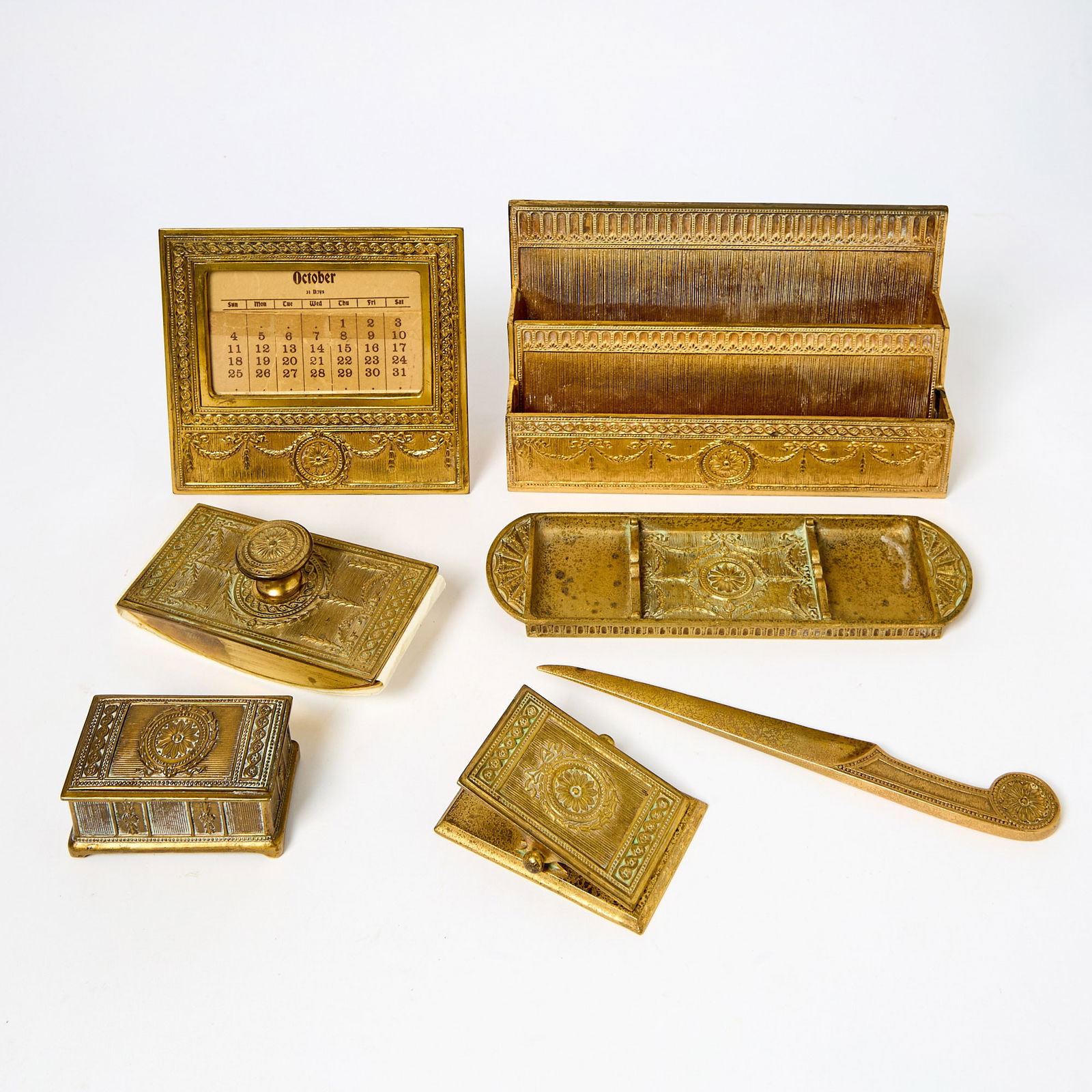 Tiffany Studios Gilt-Bronze "Adams" Pattern Desk Set (1 of 7)
