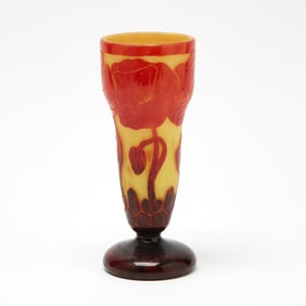 Le Verre Francais Art Deco Acid-Etched Cameo Glass Red Poppies Vase