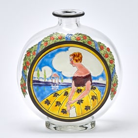 Austrian Art Deco Enameled Blown Glass Vase