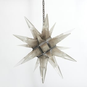 Charles J. Weinstein Co. Art Deco Chrome-Plated Metal and Mold-Blown Glass "Starburst" Chandelier