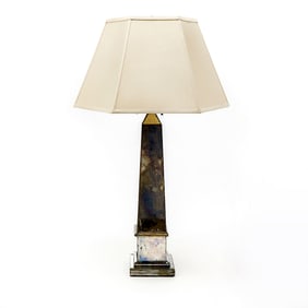 Manner of Serge Roche Mirrored Obelisk Table Lamp